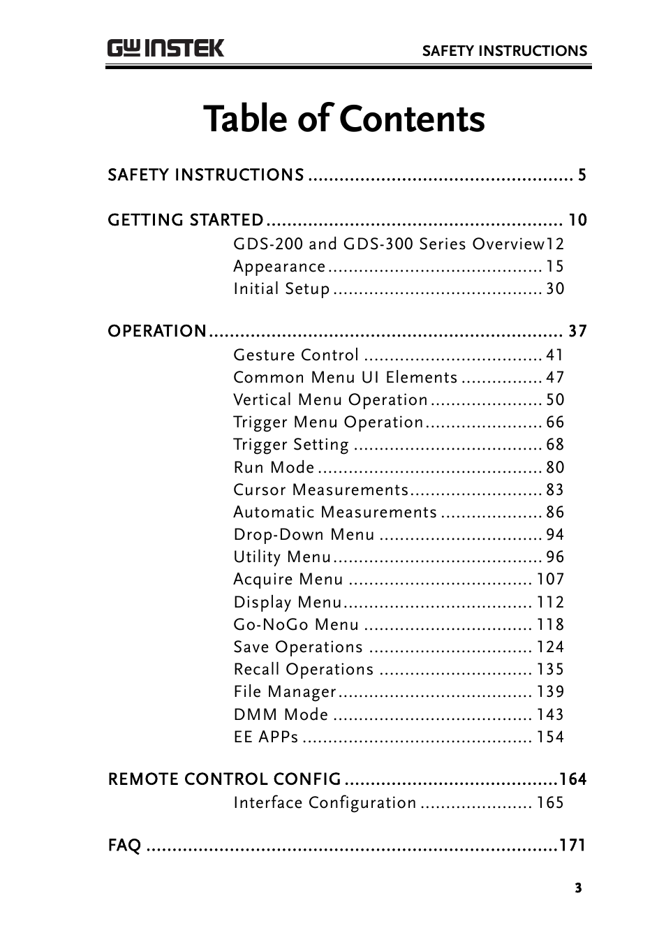 GW Instek GDS-200 Series User Manual User Manual | Page 3 / 188