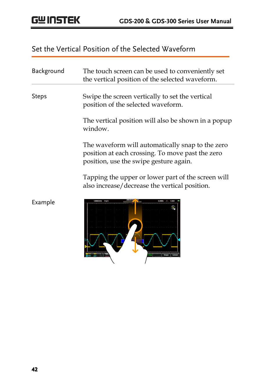 Set the vertical position of the selected waveform | GW Instek GDS-200 Series User Manual User Manual | Page 42 / 188
