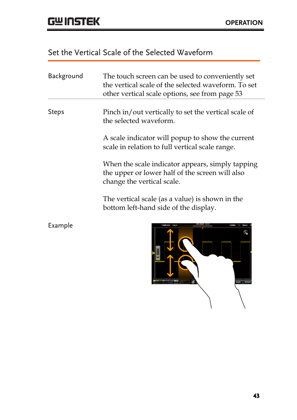 Set the vertical scale of the selected waveform | GW Instek GDS-200 Series User Manual User Manual | Page 43 / 188
