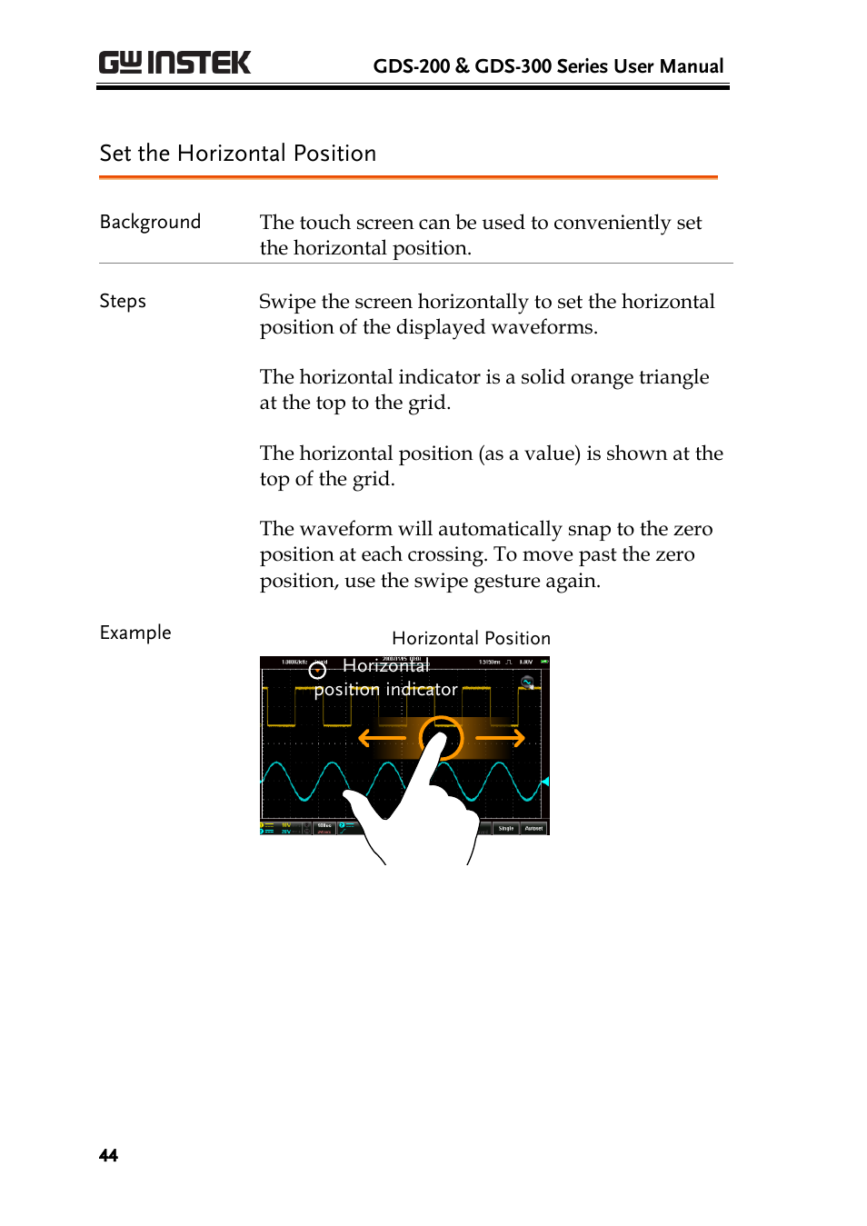 Set the horizontal position | GW Instek GDS-200 Series User Manual User Manual | Page 44 / 188