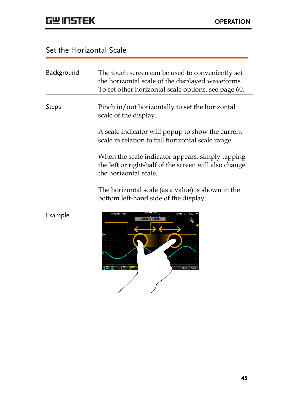 Set the horizontal scale | GW Instek GDS-200 Series User Manual User Manual | Page 45 / 188