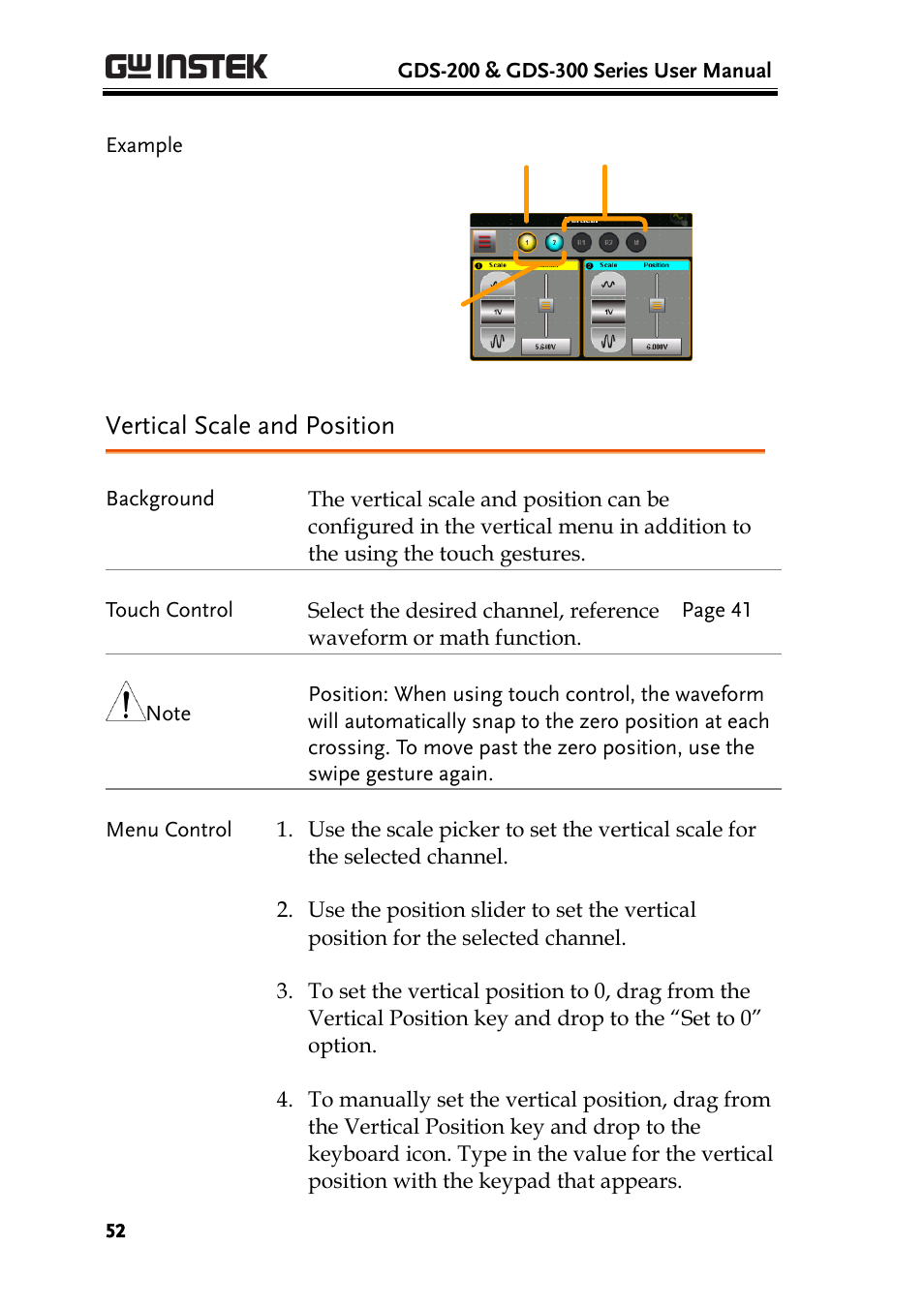Vertical scale and position | GW Instek GDS-200 Series User Manual User Manual | Page 52 / 188