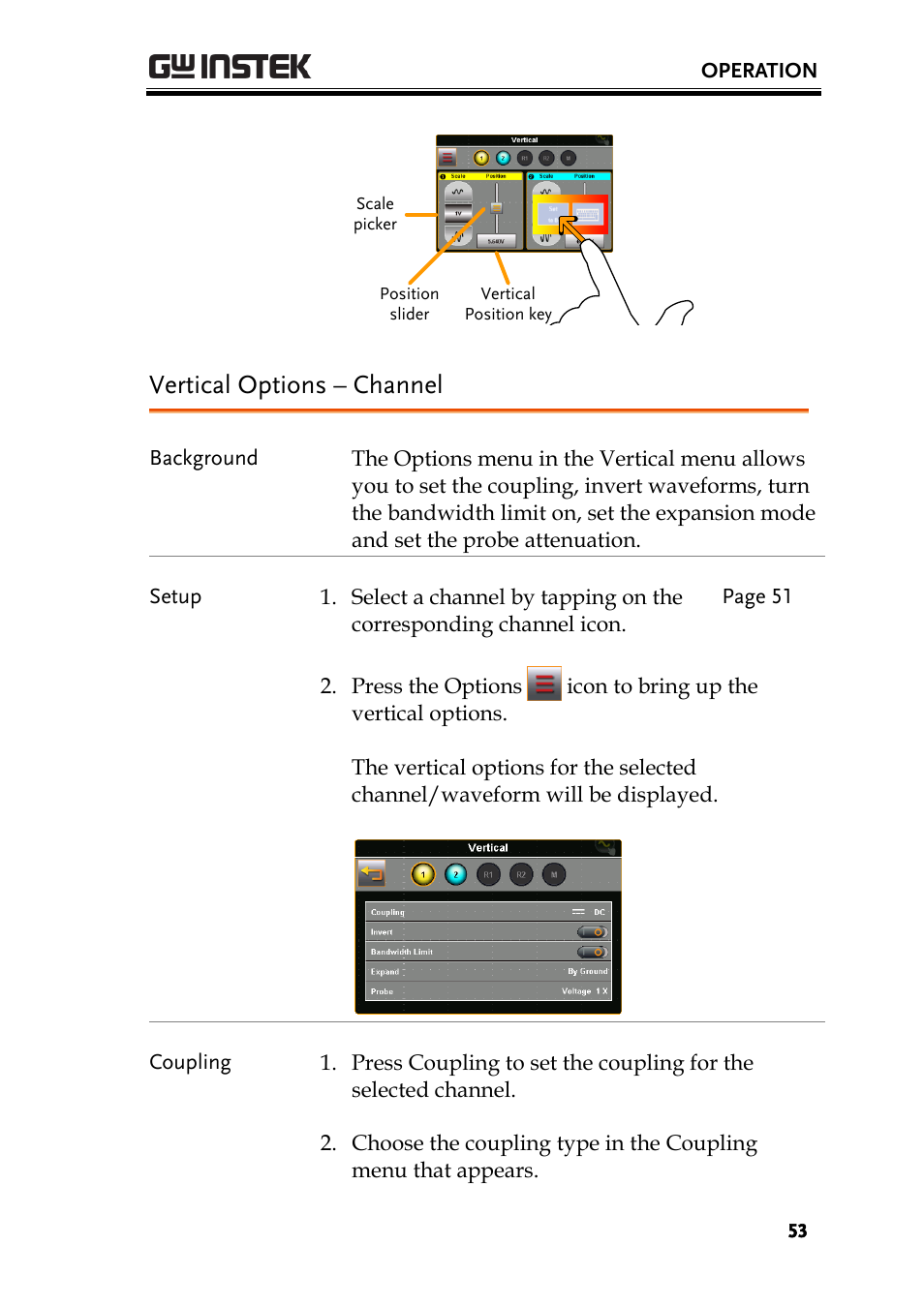 Vertical options – channel | GW Instek GDS-200 Series User Manual User Manual | Page 53 / 188
