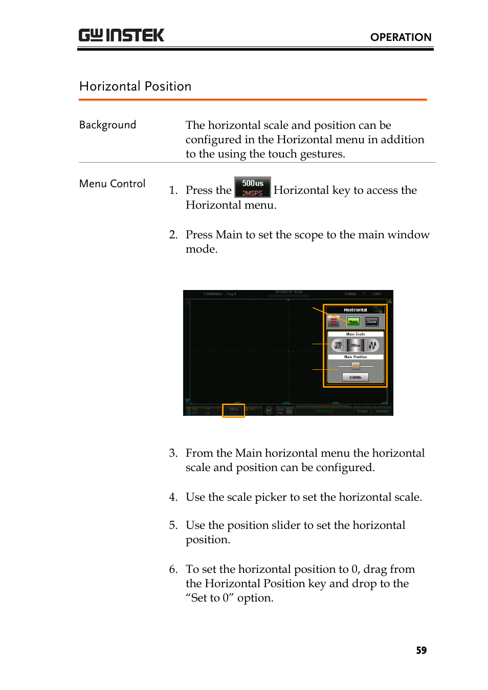 Horizontal position | GW Instek GDS-200 Series User Manual User Manual | Page 59 / 188