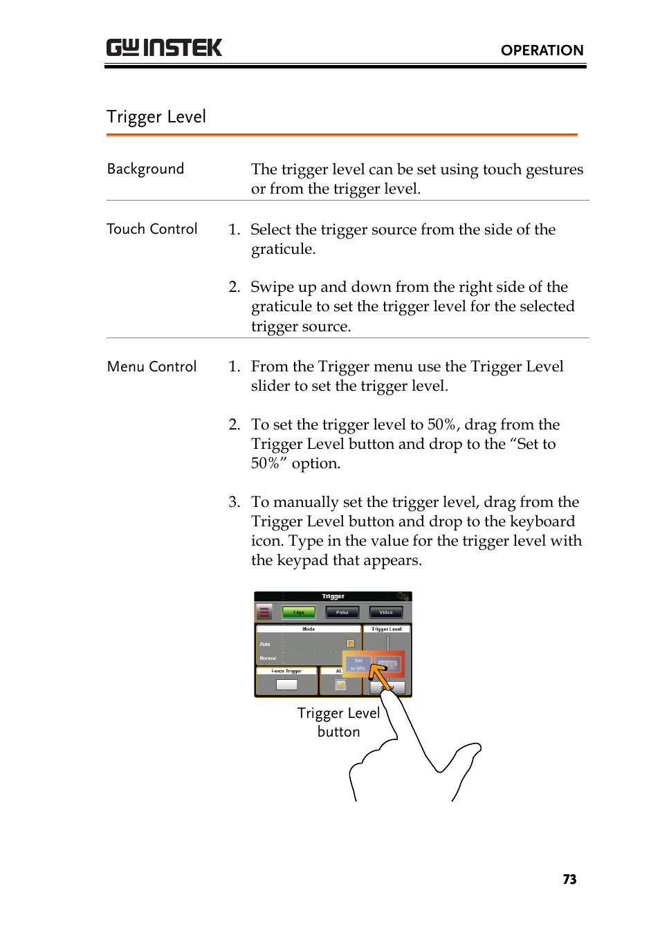 Trigger level | GW Instek GDS-200 Series User Manual User Manual | Page 73 / 188