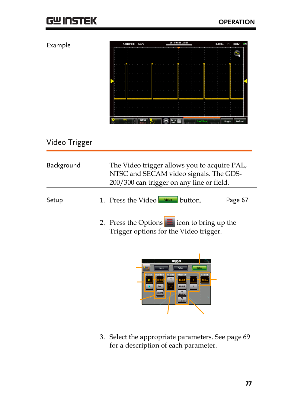 Video trigger | GW Instek GDS-200 Series User Manual User Manual | Page 77 / 188