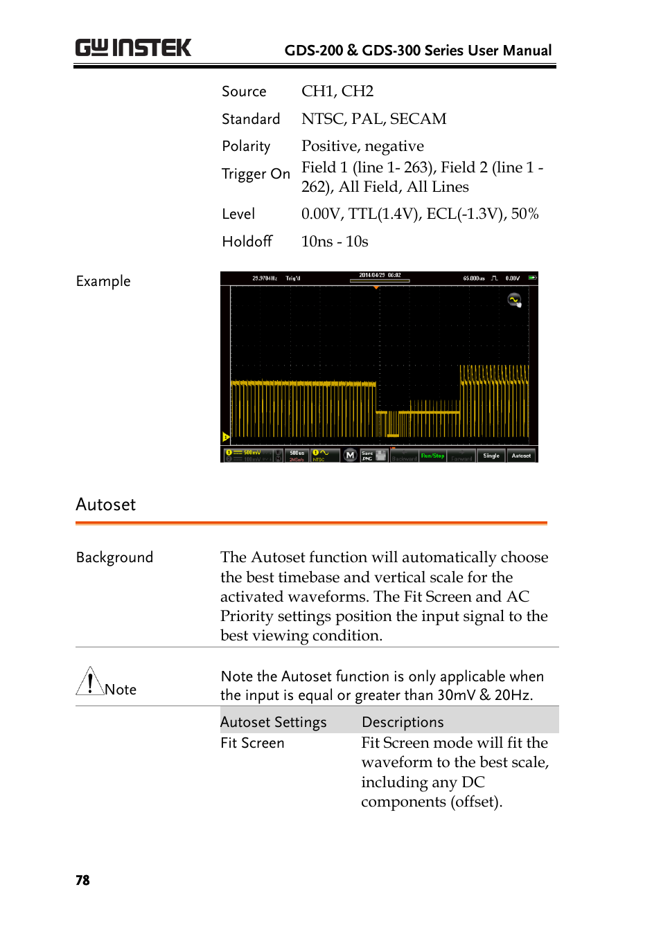 Autoset | GW Instek GDS-200 Series User Manual User Manual | Page 78 / 188