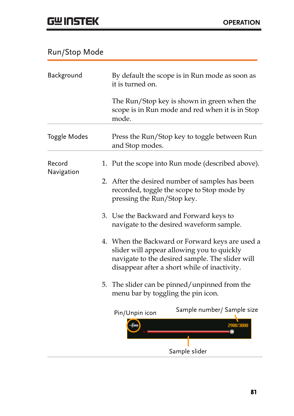 Run/stop mode | GW Instek GDS-200 Series User Manual User Manual | Page 81 / 188