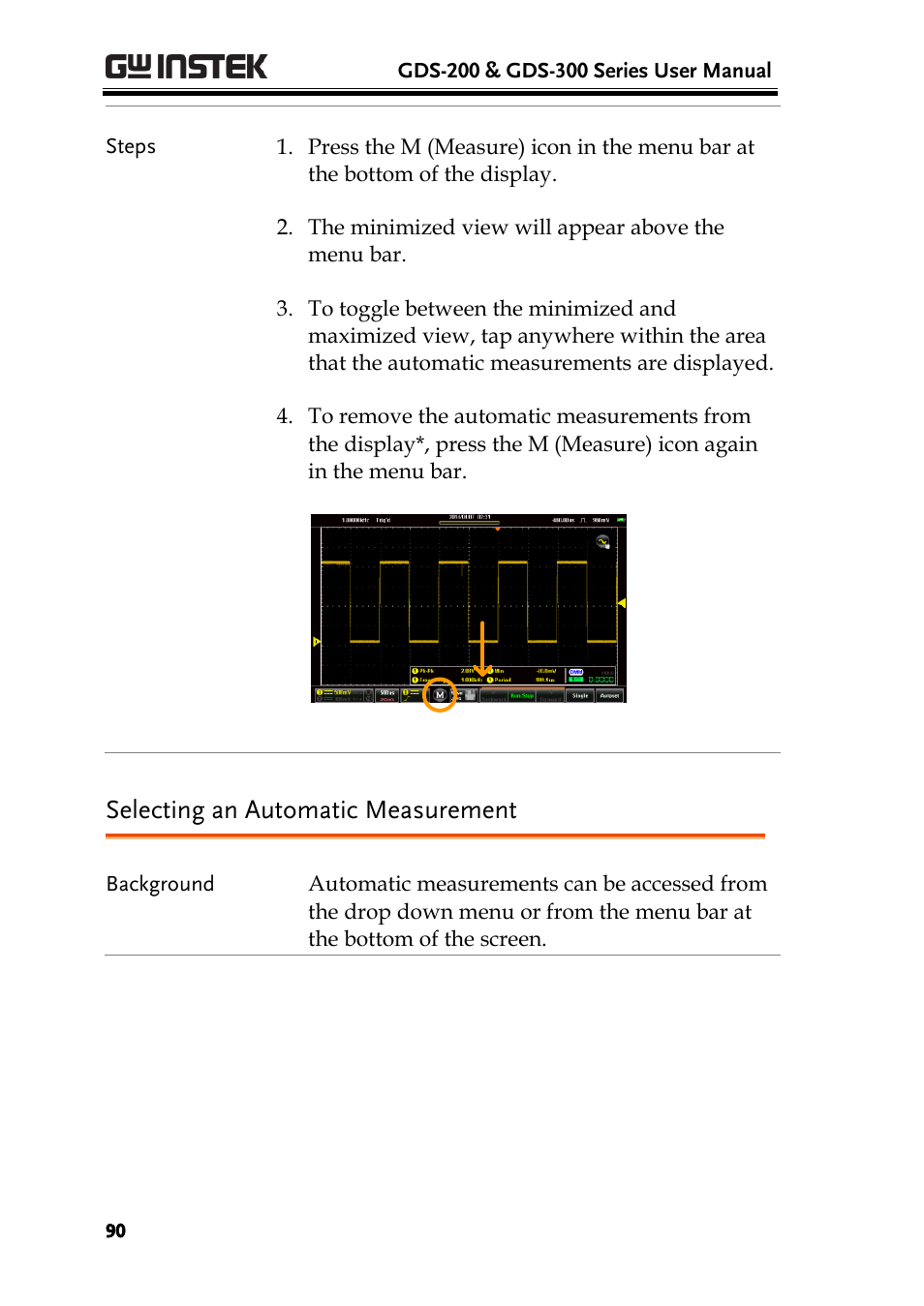 Selecting an automatic measurement | GW Instek GDS-200 Series User Manual User Manual | Page 90 / 188