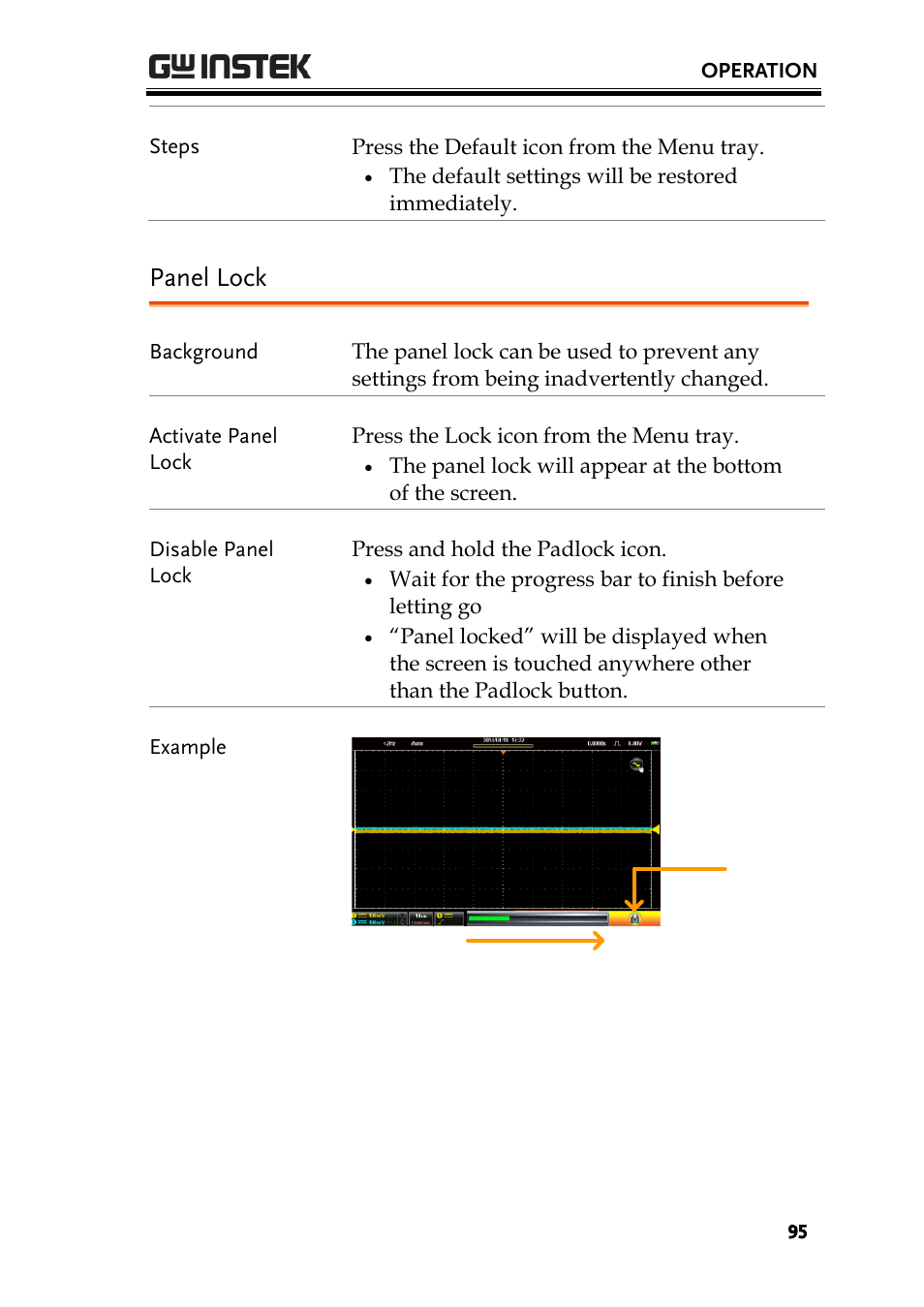 Panel lock | GW Instek GDS-200 Series User Manual User Manual | Page 95 / 188