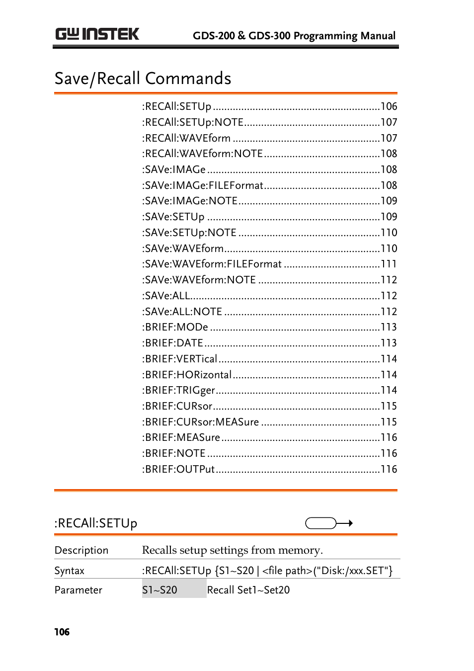 Save/recall commands | GW Instek GDS-200 Series Programming Manual User Manual | Page 106 / 139