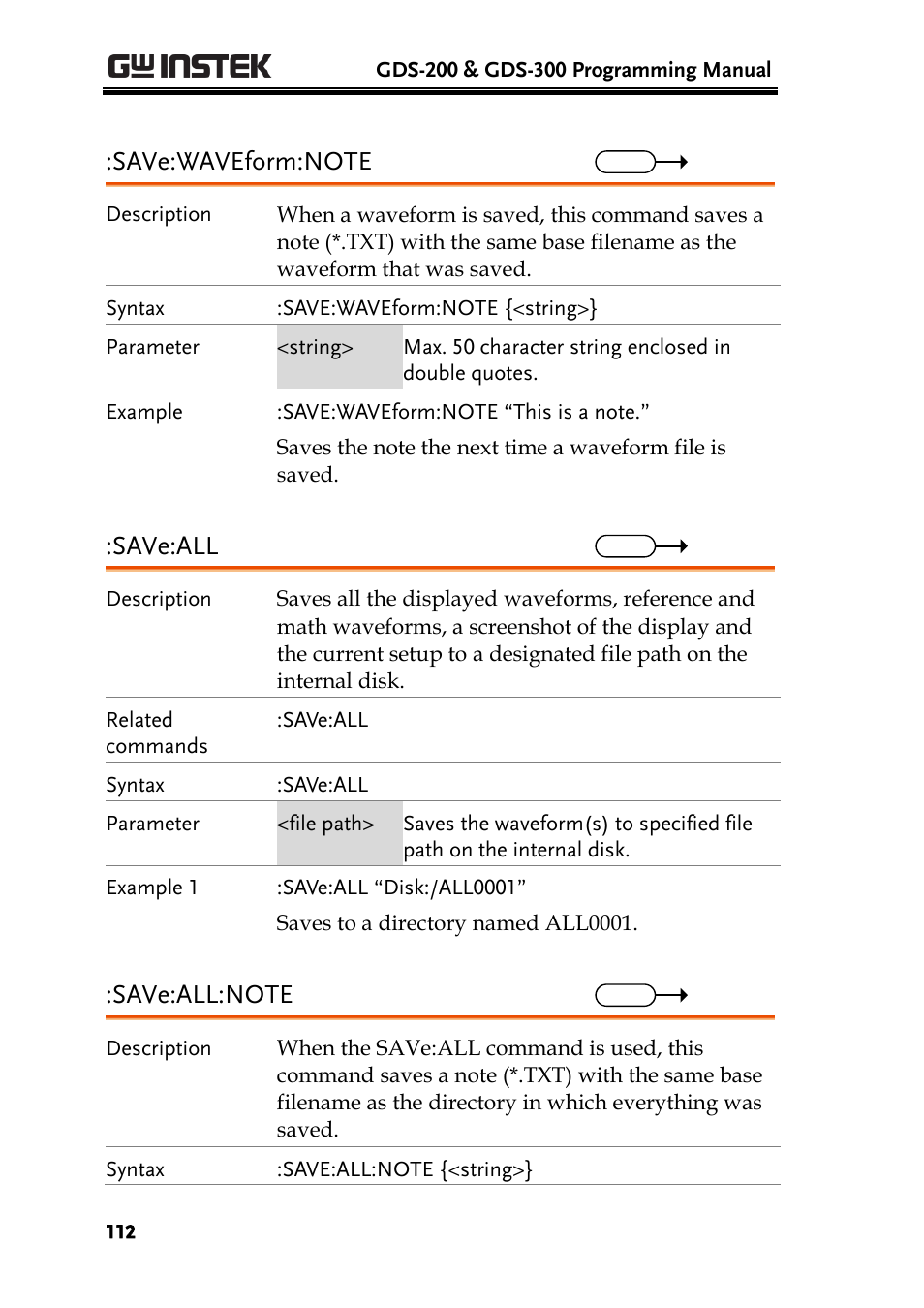 Save:all | GW Instek GDS-200 Series Programming Manual User Manual | Page 112 / 139