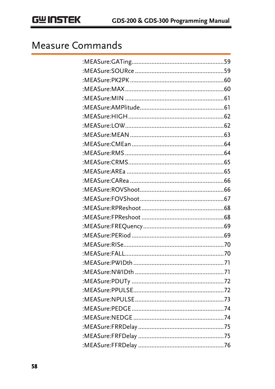 Measure commands | GW Instek GDS-200 Series Programming Manual User Manual | Page 58 / 139