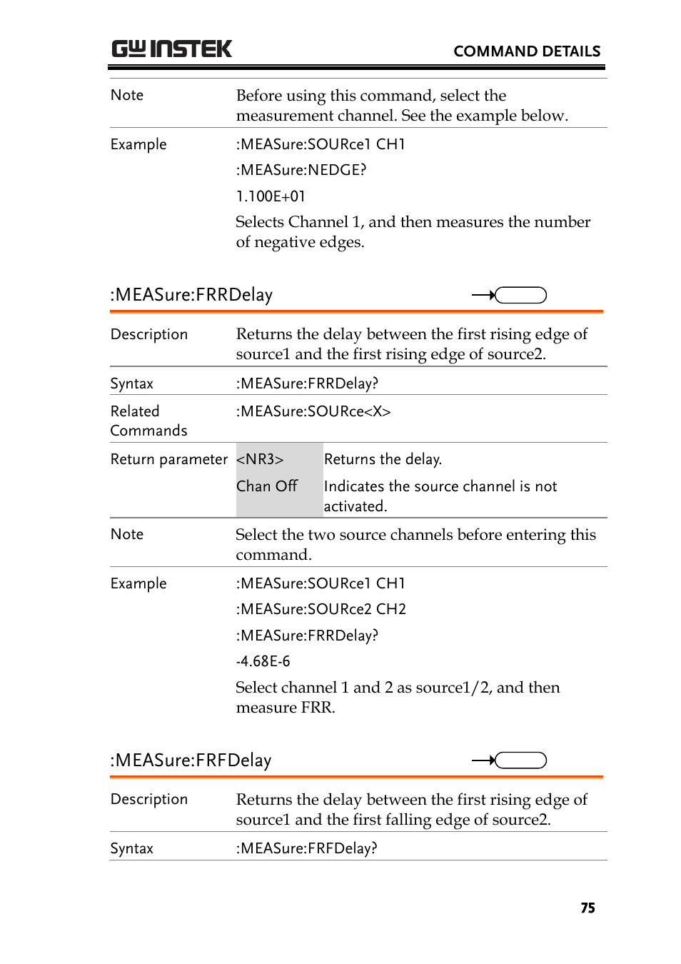 Measure:frrdelay, Measure:frfdelay | GW Instek GDS-200 Series Programming Manual User Manual | Page 75 / 139