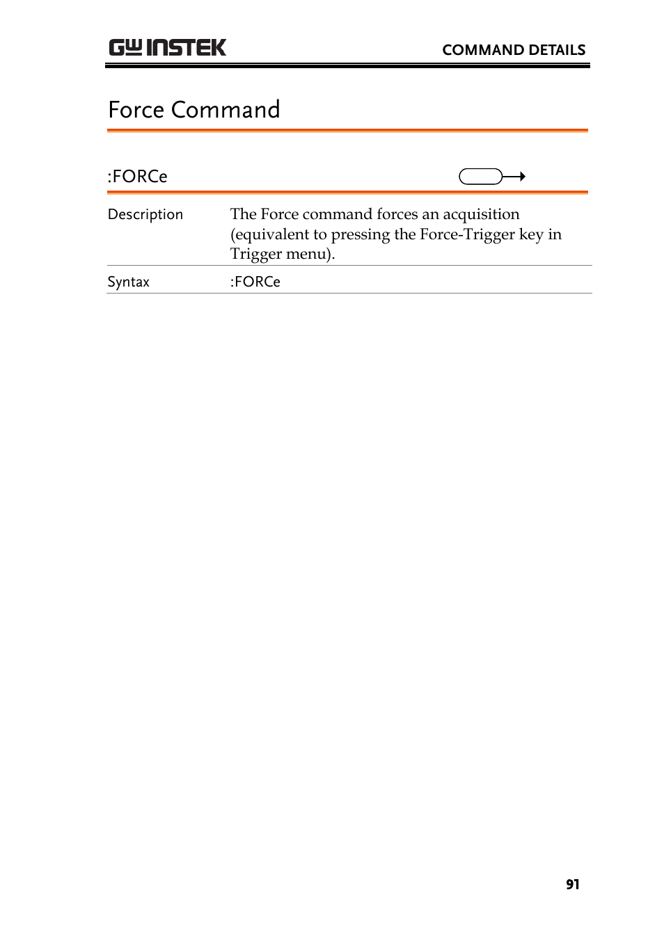 Force command, Force | GW Instek GDS-200 Series Programming Manual User Manual | Page 91 / 139