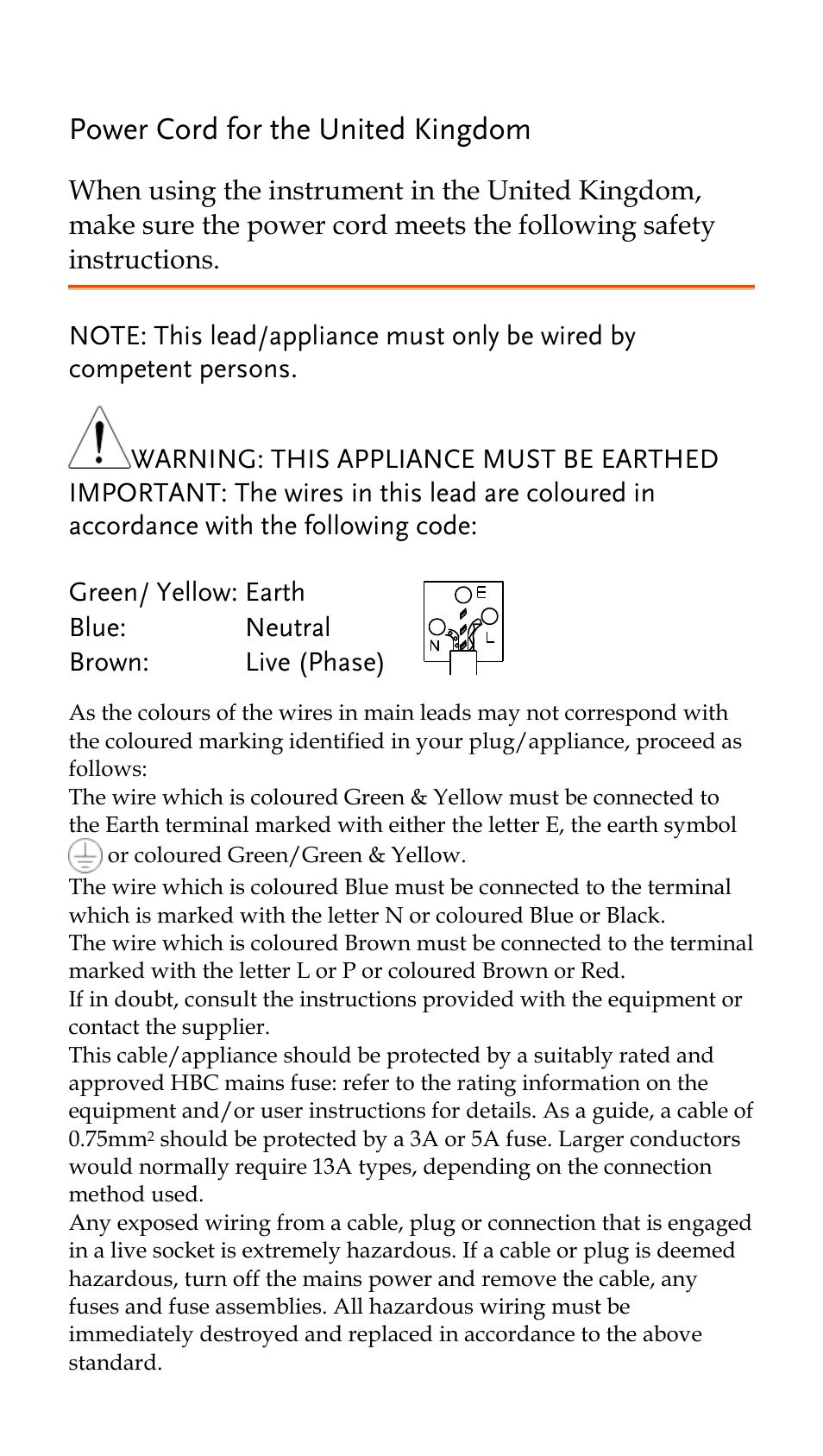 Power cord for the united kingdom | GW Instek GDS-200 Series Quick start guide User Manual | Page 4 / 21