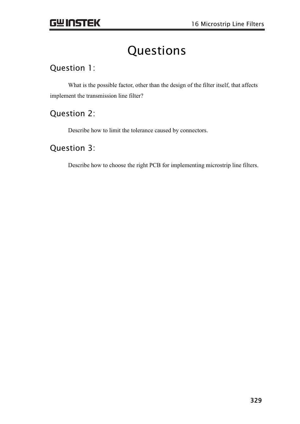 Questions, Question 1, Question 2 | Question 3 | GW Instek GRF-3300 Series Student Manual User Manual | Page 21 / 26