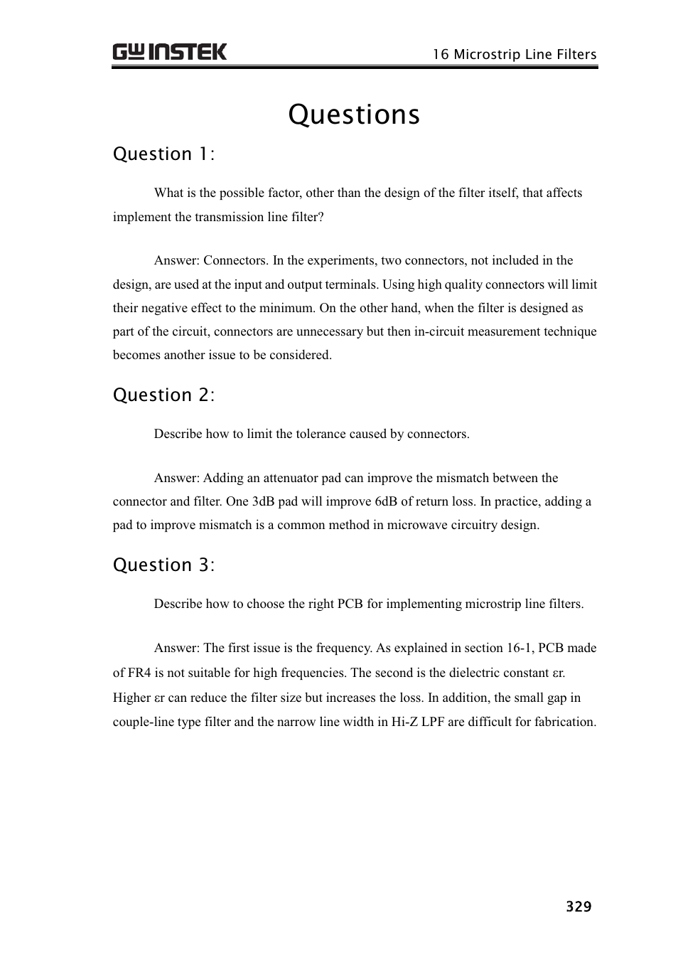 Questions, Question 1, Question 2 | Question 3 | GW Instek GRF-3300 Series Teacher Manual User Manual | Page 21 / 26