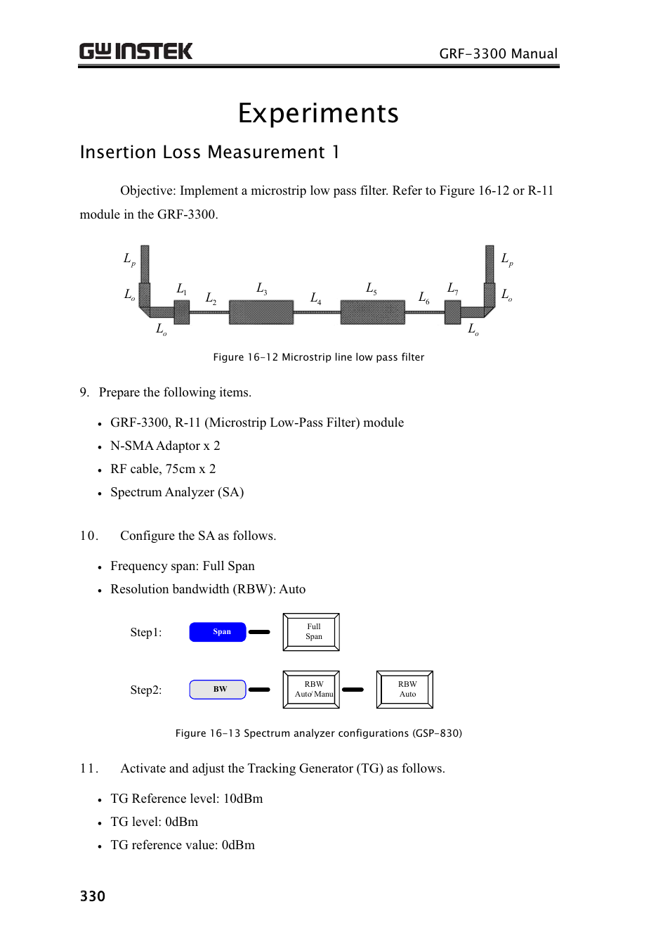 Experiments, Insertion loss measurement 1 | GW Instek GRF-3300 Series Teacher Manual User Manual | Page 22 / 26