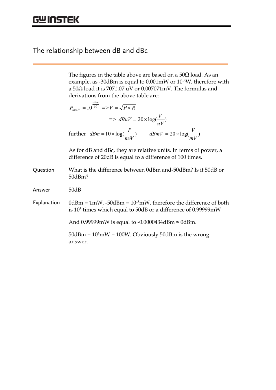 The relationship between db and dbc, Grf-1300a user manual and teaching materials | GW Instek GRF-1300A User Manual | Page 120 / 124