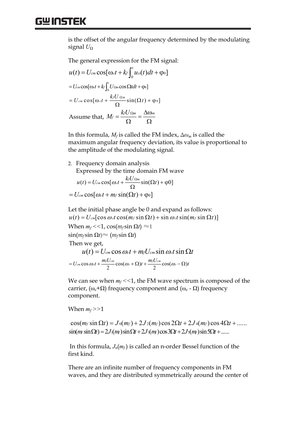 Cos sin sin, Grf-1300a user manual and teaching materials, Cos[ ( ) | Cos[ sin( ), Ut m t, Ω + ϕ, Cos( sin ) ( ) 2 ( ) cos 2 2 ( ) cos 4 | GW Instek GRF-1300A User Manual | Page 74 / 124
