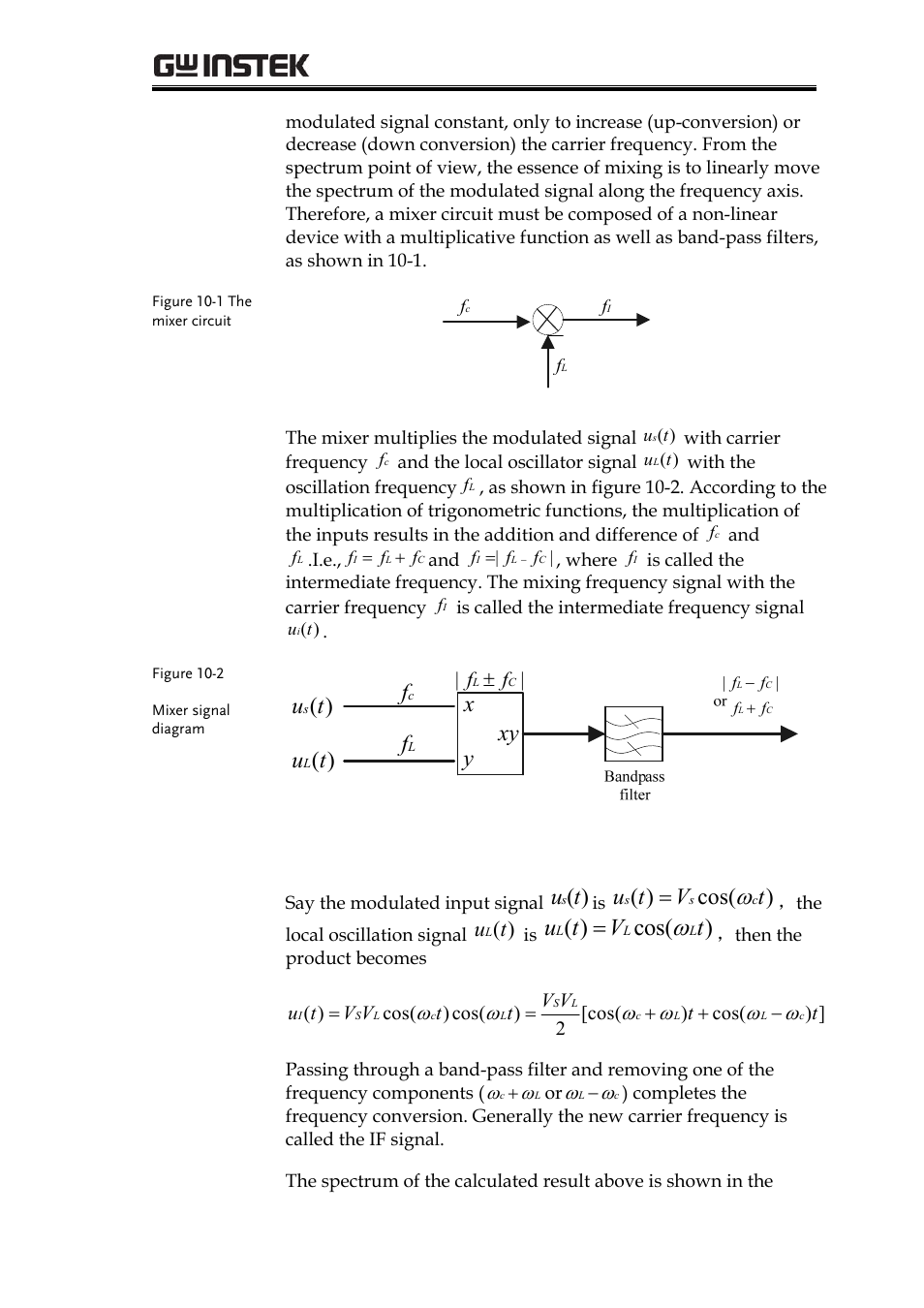 Cos( ), F( ), U t ( ) | U t ( ) cos, U t v t, Rf communication and signals experiments | GW Instek GRF-1300A User Manual | Page 99 / 124