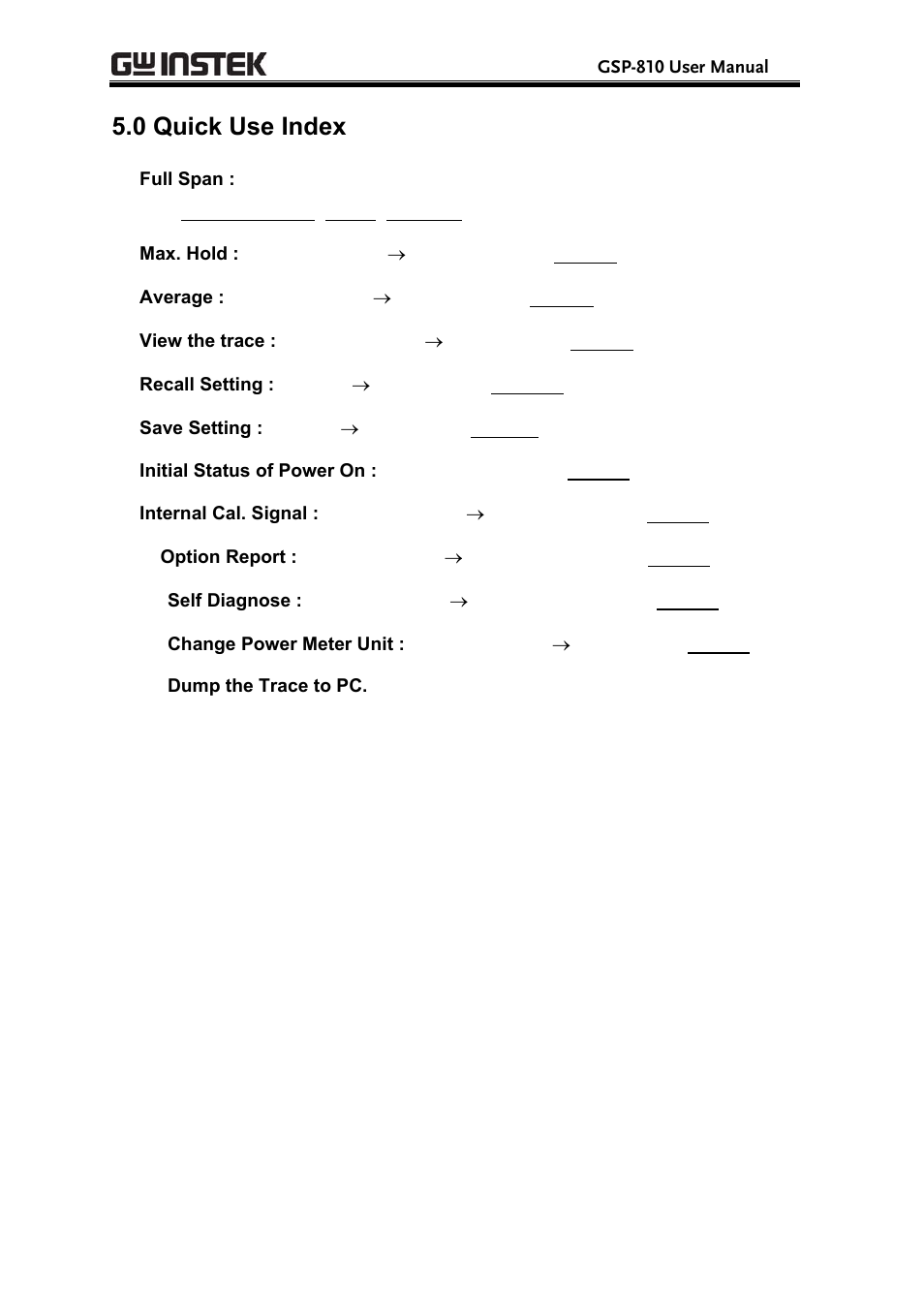 0 quick use index | GW Instek GSP-810 User Manual User Manual | Page 29 / 40