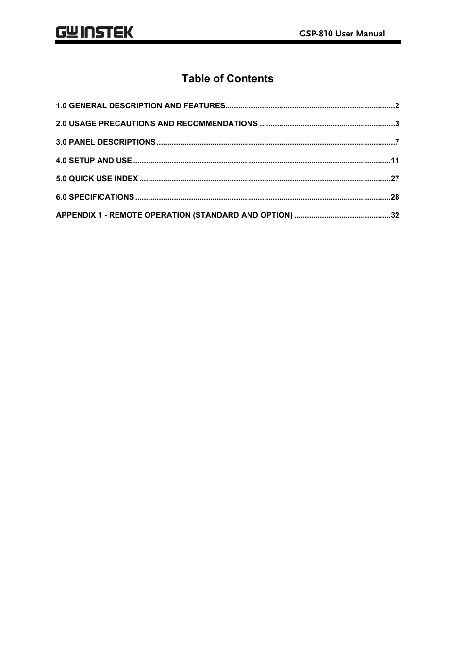 GW Instek GSP-810 User Manual User Manual | Page 3 / 40