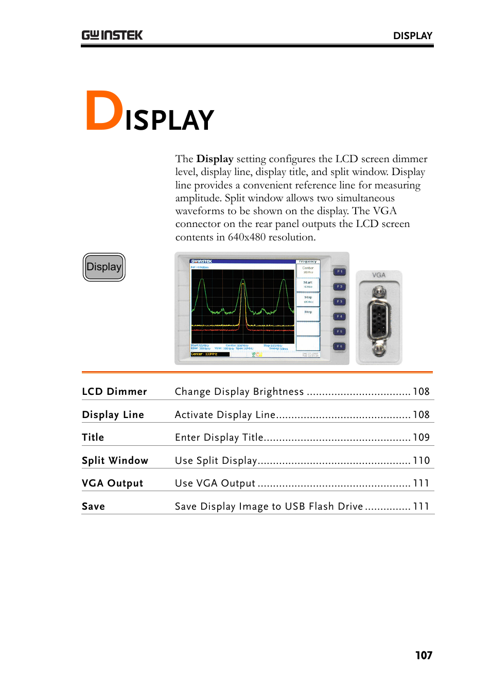 E107, E107) con, Isplay | GW Instek GSP-830 User Manual User Manual | Page 107 / 181
