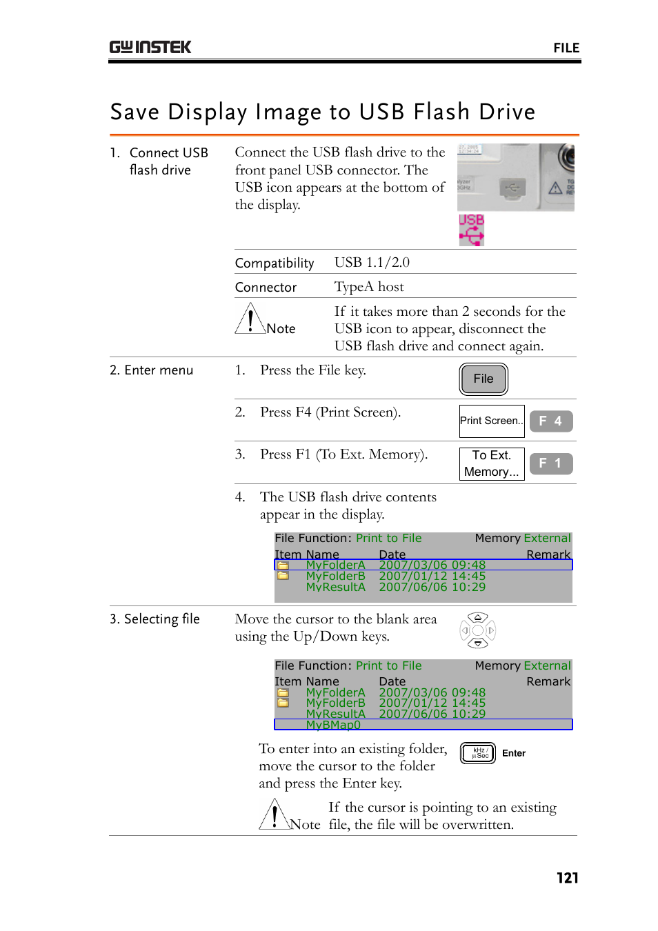 Save display image to usb flash drive | GW Instek GSP-830 User Manual User Manual | Page 121 / 181