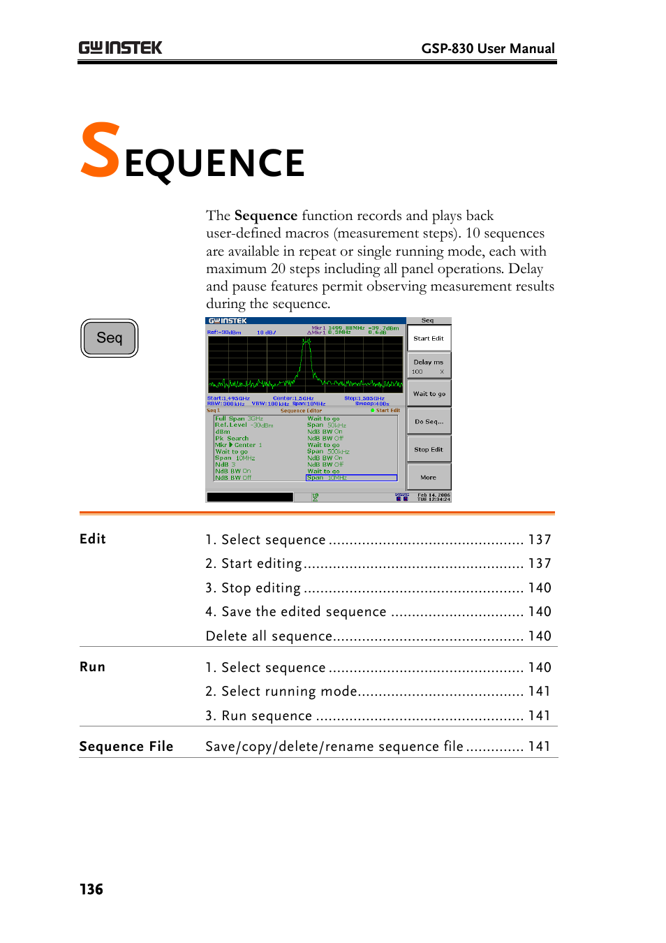 E136), Equence | GW Instek GSP-830 User Manual User Manual | Page 136 / 181
