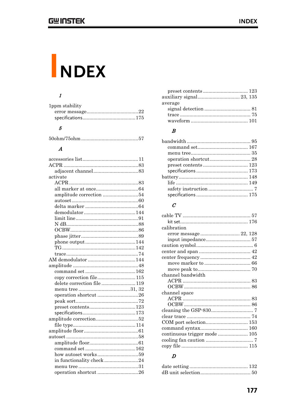 Ndex | GW Instek GSP-830 User Manual User Manual | Page 177 / 181