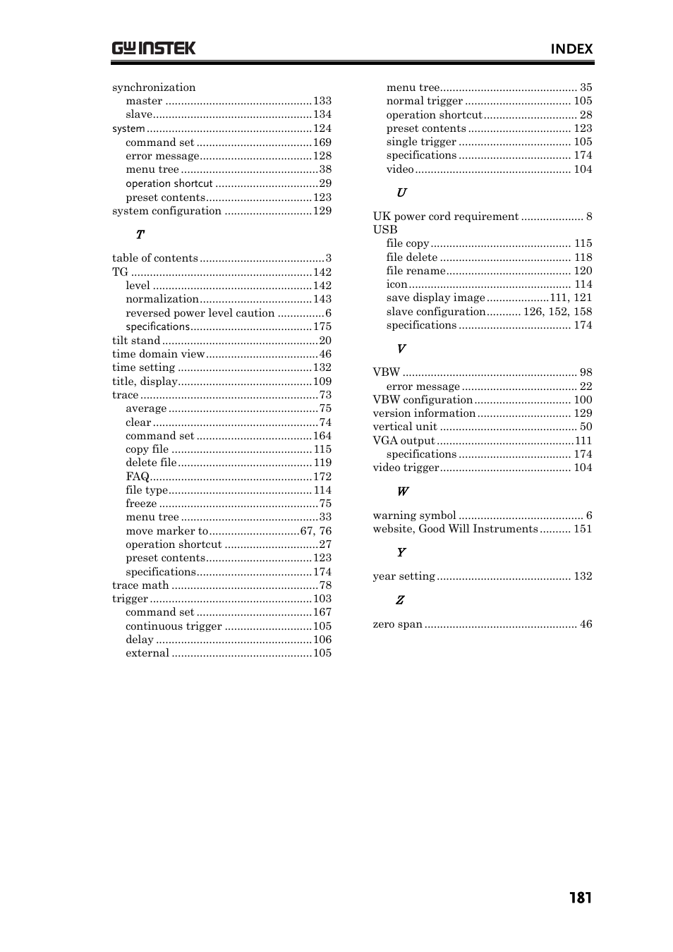 Index | GW Instek GSP-830 User Manual User Manual | Page 181 / 181