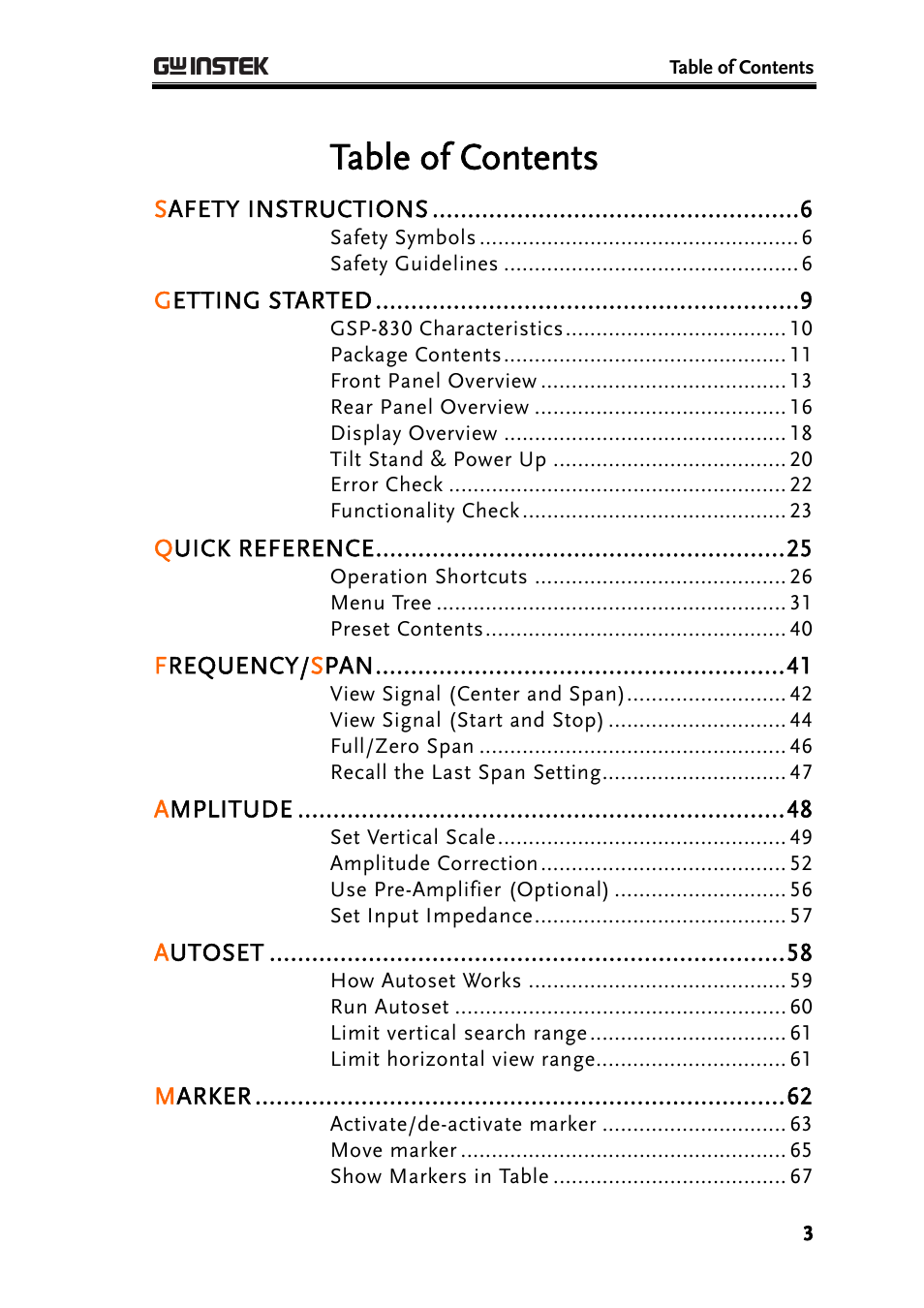 GW Instek GSP-830 User Manual User Manual | Page 3 / 181