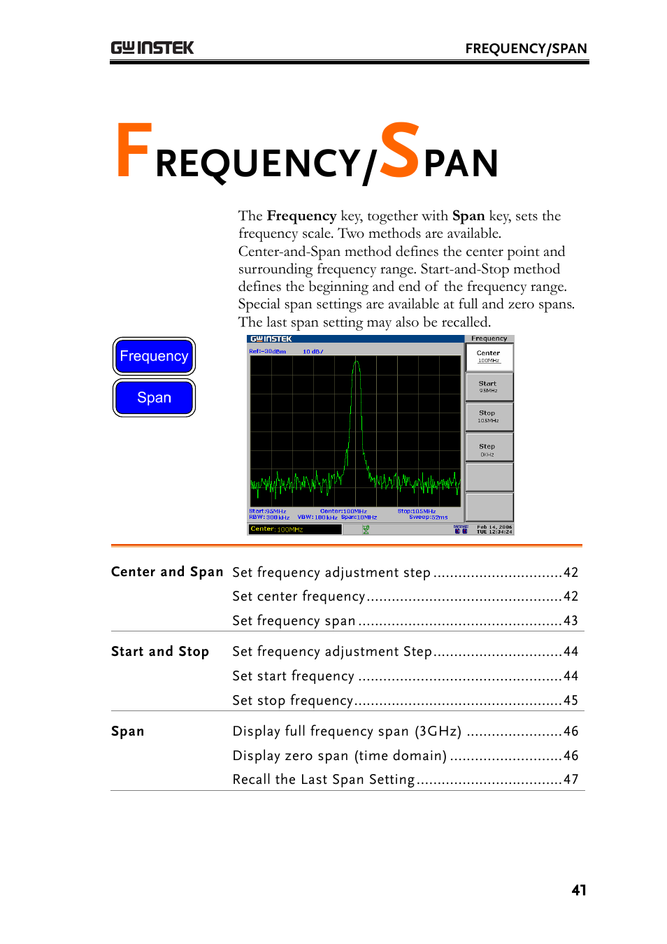 E41), tog, Requency | GW Instek GSP-830 User Manual User Manual | Page 41 / 181