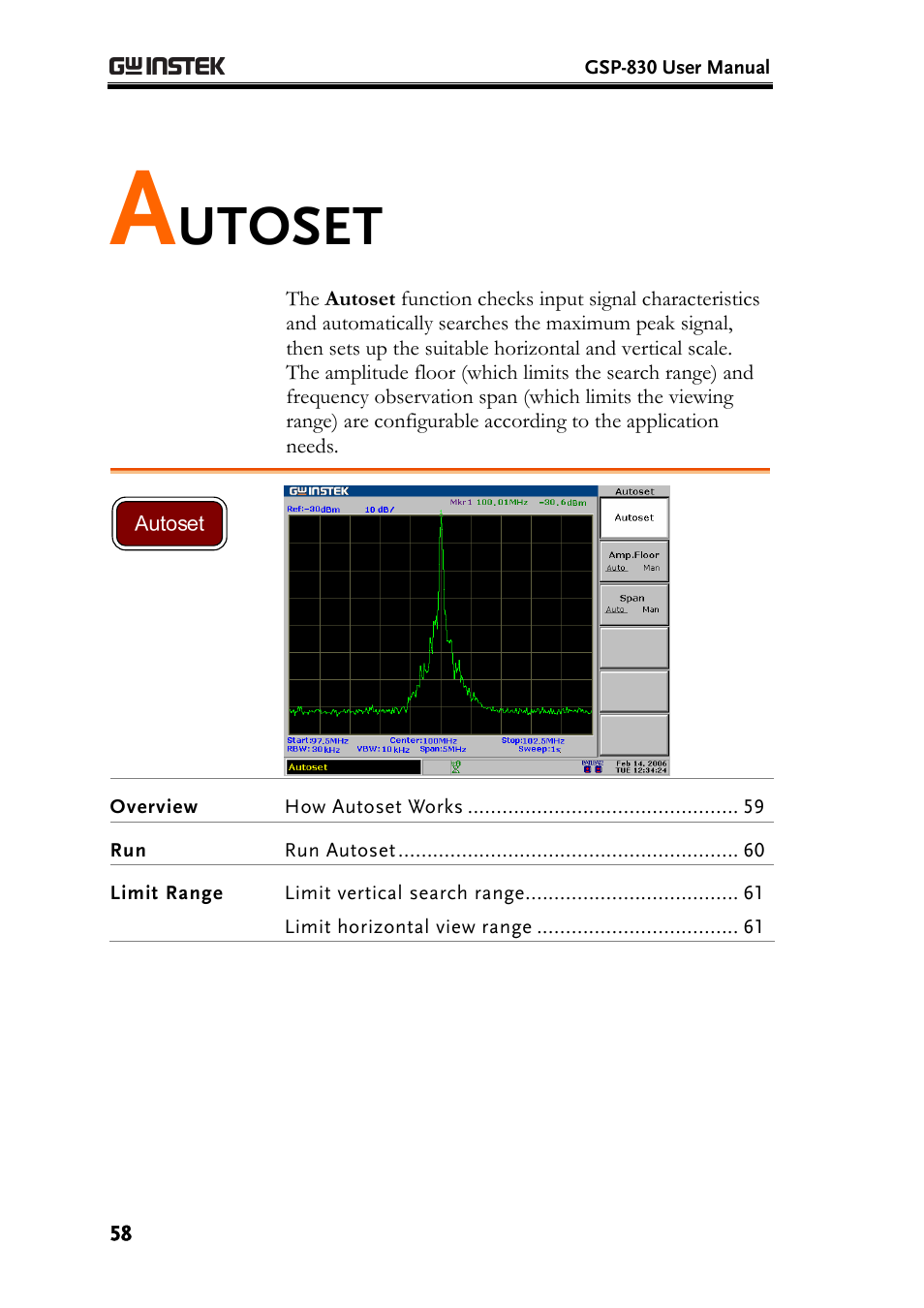 58) automatically, Utoset | GW Instek GSP-830 User Manual User Manual | Page 58 / 181