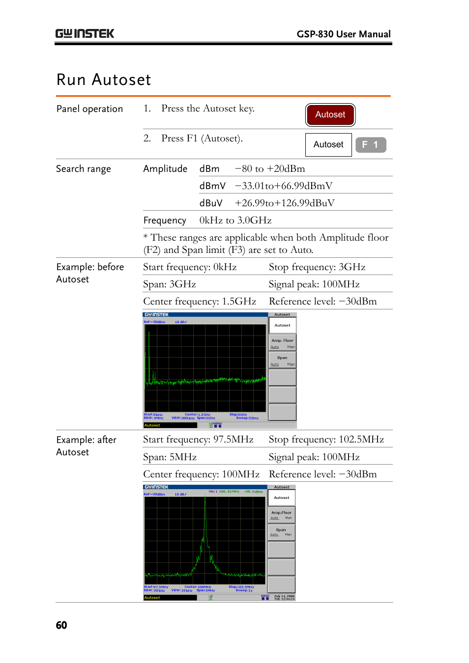 Run autoset | GW Instek GSP-830 User Manual User Manual | Page 60 / 181