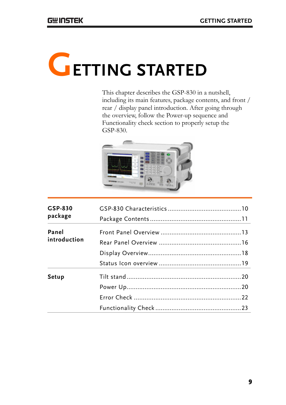 Etting started | GW Instek GSP-830 User Manual User Manual | Page 9 / 181