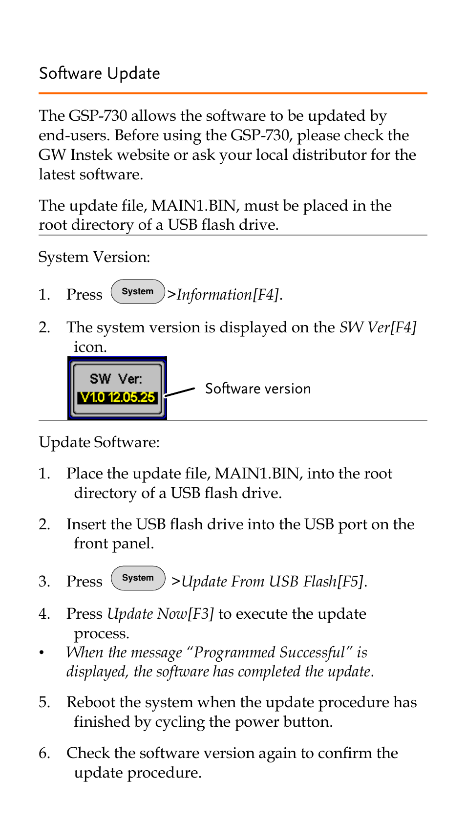 Software update | GW Instek GSP-730 Quick start guide User Manual | Page 10 / 20
