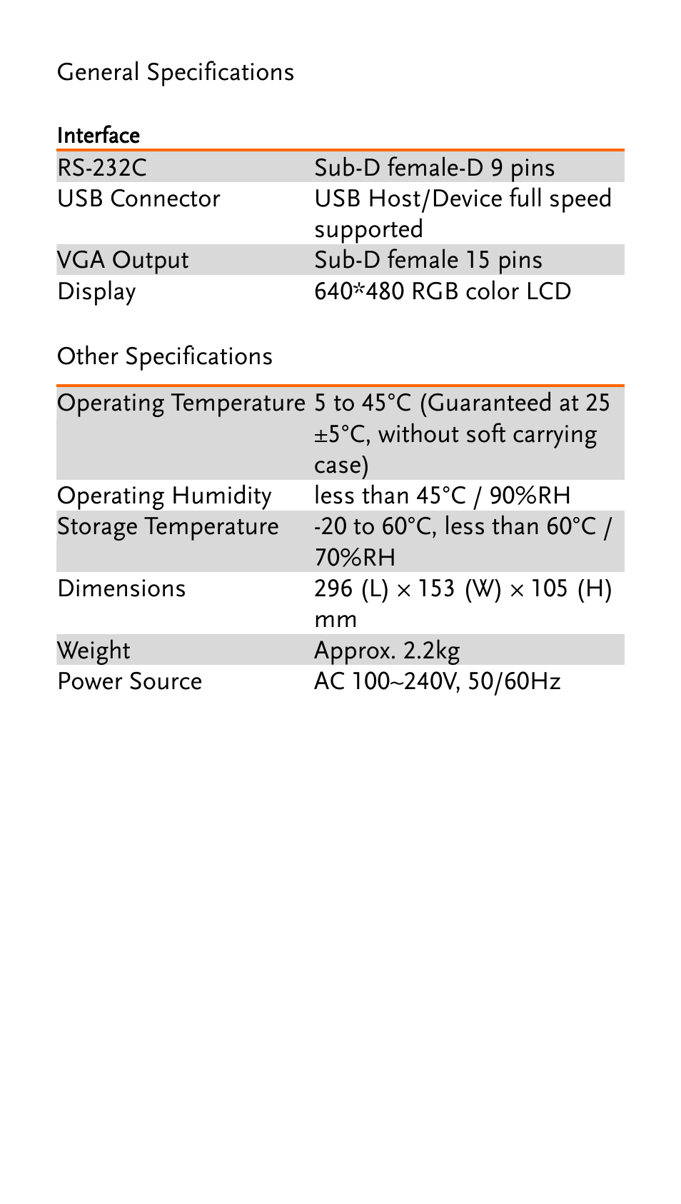 General specifications, Interface, Other specifications | GW Instek GSP-730 Quick start guide User Manual | Page 18 / 20