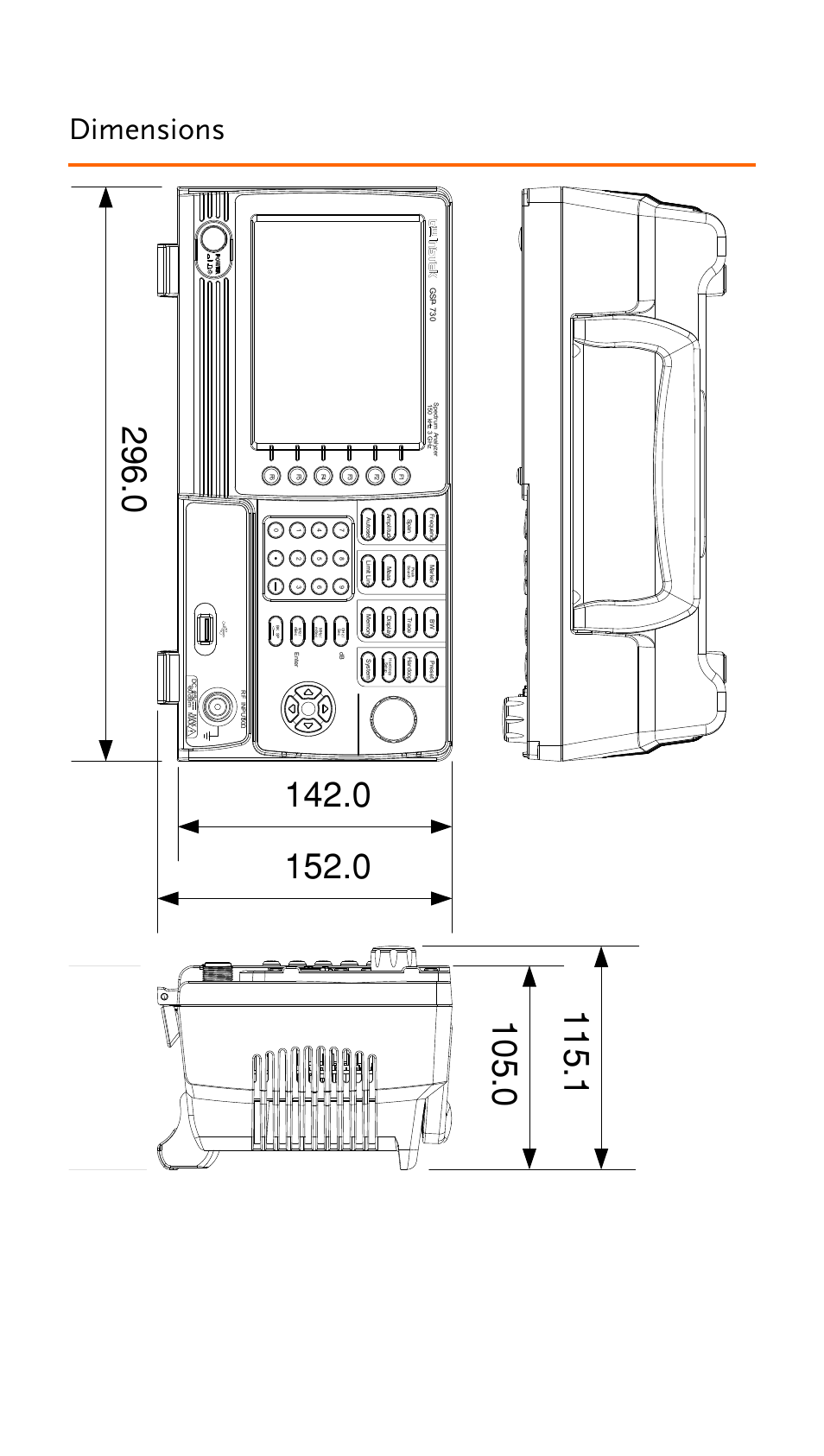 Dimensions, Unit: mm | GW Instek GSP-730 Quick start guide User Manual | Page 19 / 20