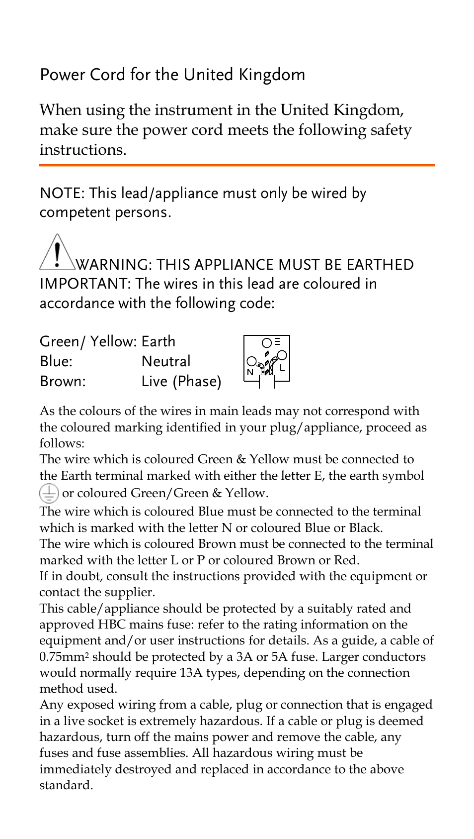 Power cord for the united kingdom | GW Instek GSP-730 Quick start guide User Manual | Page 4 / 20