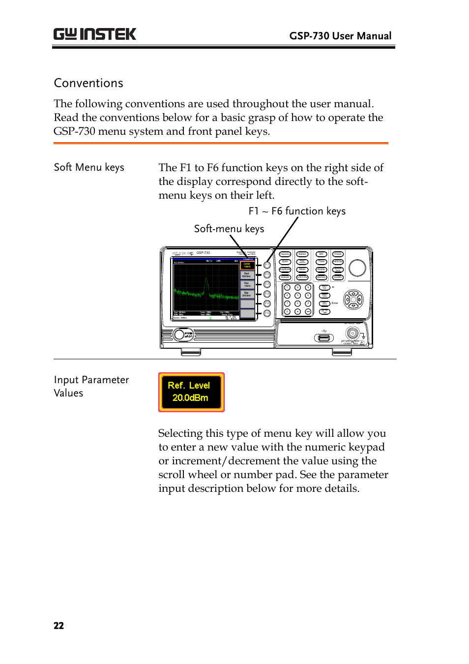 Conventions, Gsp-730 user manual | GW Instek GSP-730 User Manual User Manual | Page 24 / 114