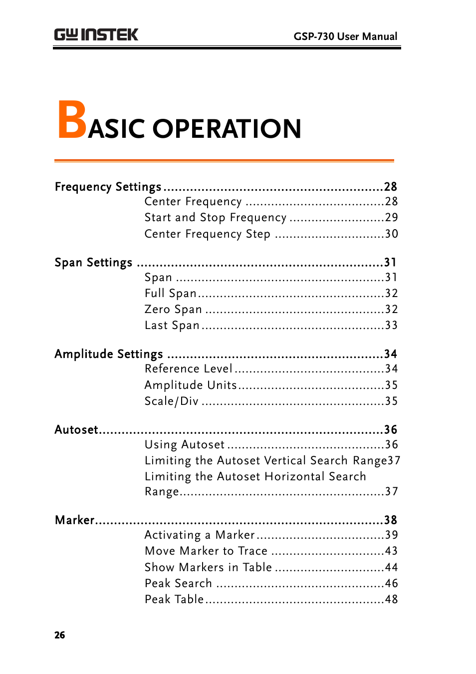 Basic operation, Asic operation | GW Instek GSP-730 User Manual User Manual | Page 28 / 114