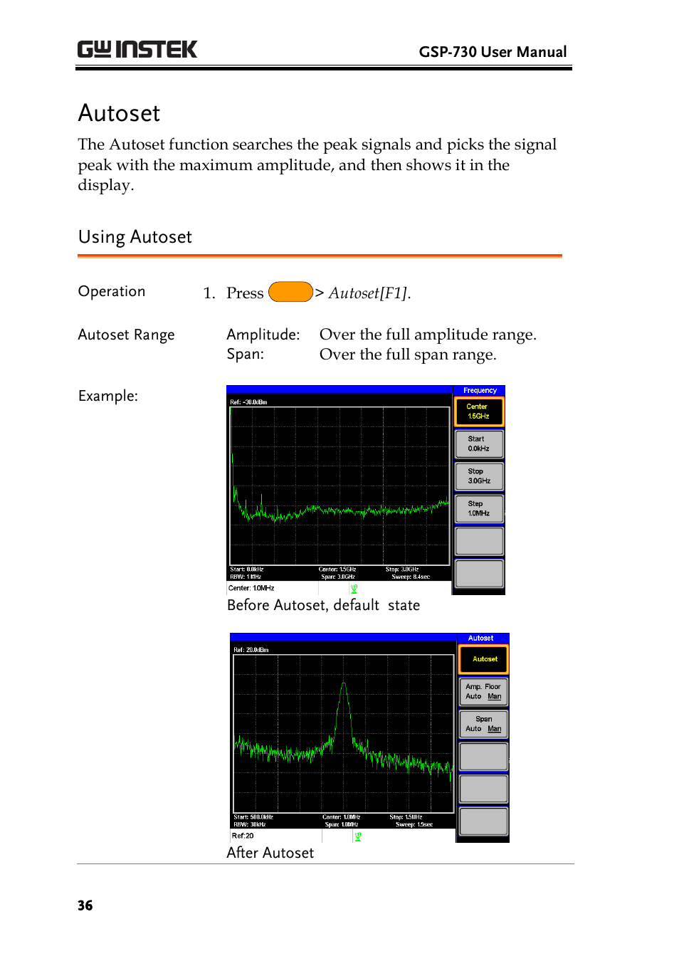 Autoset, Using autoset | GW Instek GSP-730 User Manual User Manual | Page 38 / 114