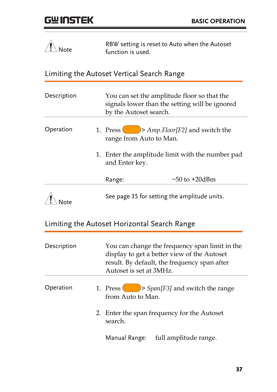 Limiting the autoset vertical search range, Limiting the autoset horizontal search range | GW Instek GSP-730 User Manual User Manual | Page 39 / 114