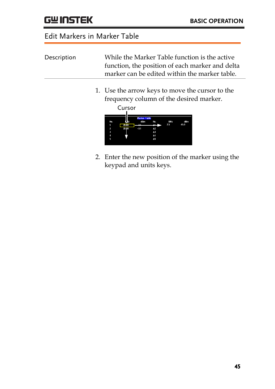 Edit markers in marker table | GW Instek GSP-730 User Manual User Manual | Page 47 / 114