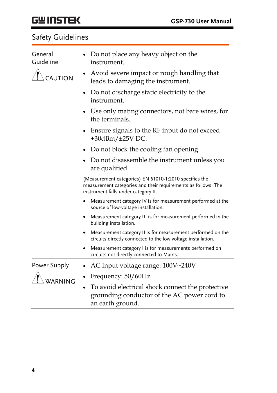 Safety guidelines | GW Instek GSP-730 User Manual User Manual | Page 6 / 114