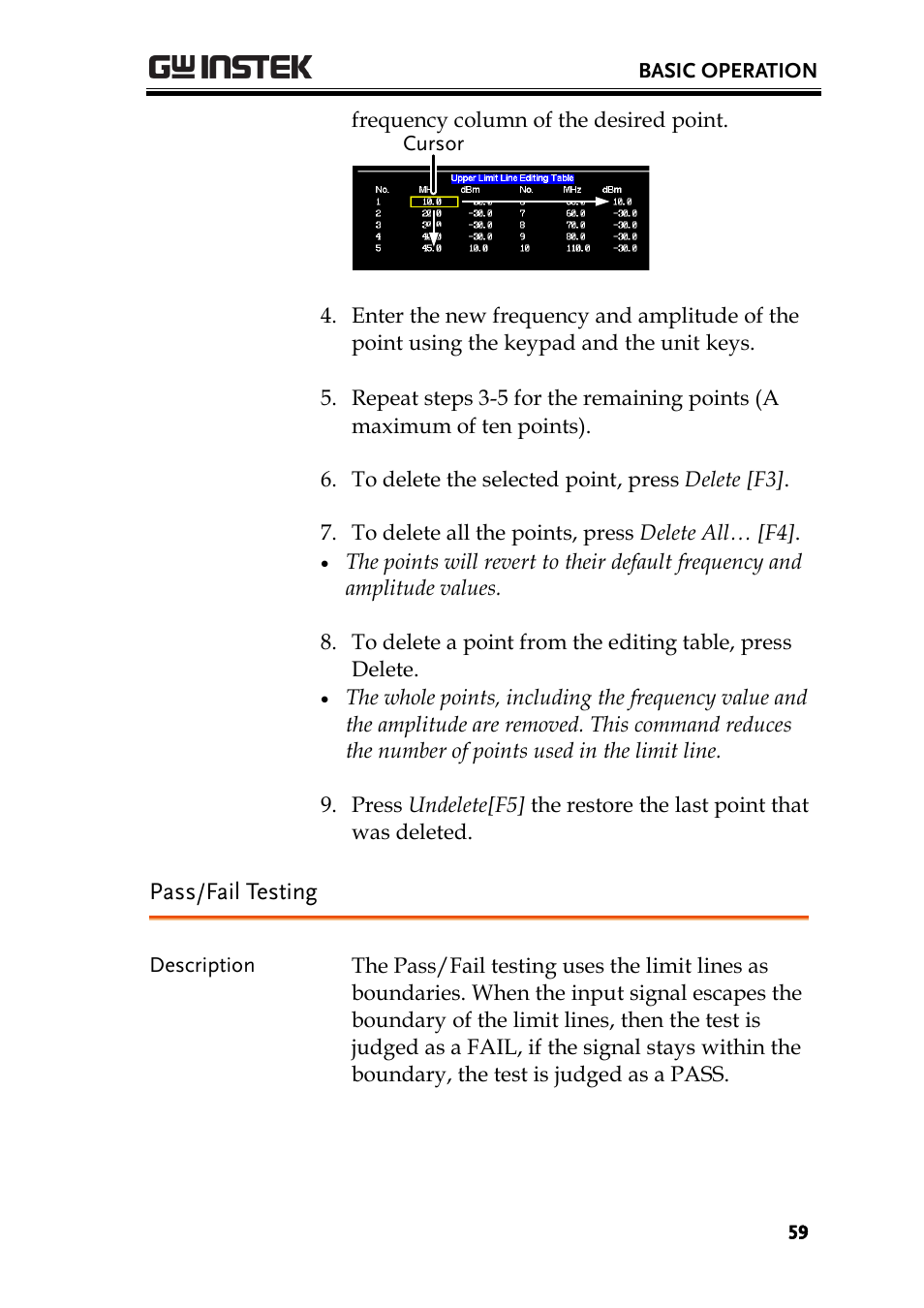 Pass/fail testing | GW Instek GSP-730 User Manual User Manual | Page 61 / 114