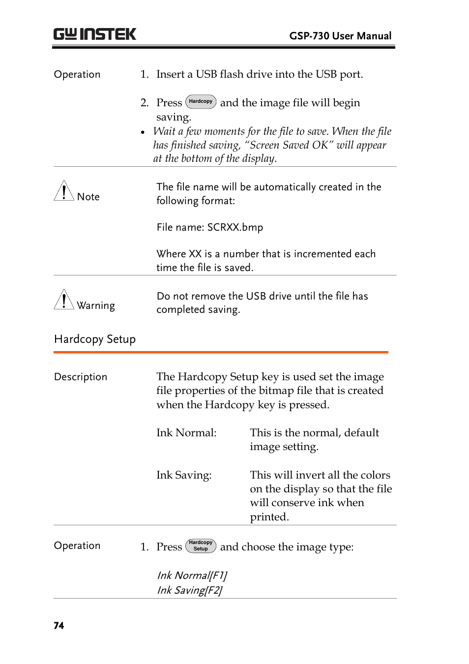 Hardcopy setup | GW Instek GSP-730 User Manual User Manual | Page 76 / 114